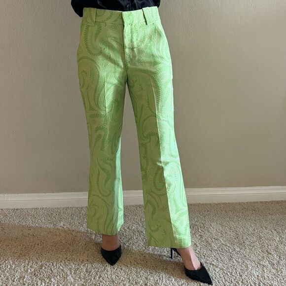 Rare A.L.C. Green Dress Pants Mid Waist Straight Leg Patterned Size S - Picture 4 of 11